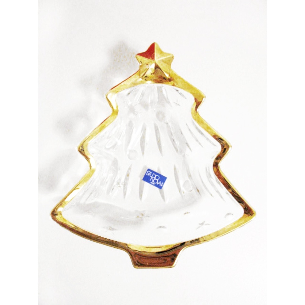 NEW STUDIO NOVA Gold Trim Holiday/Christmas Tree Shaped Glass Dish